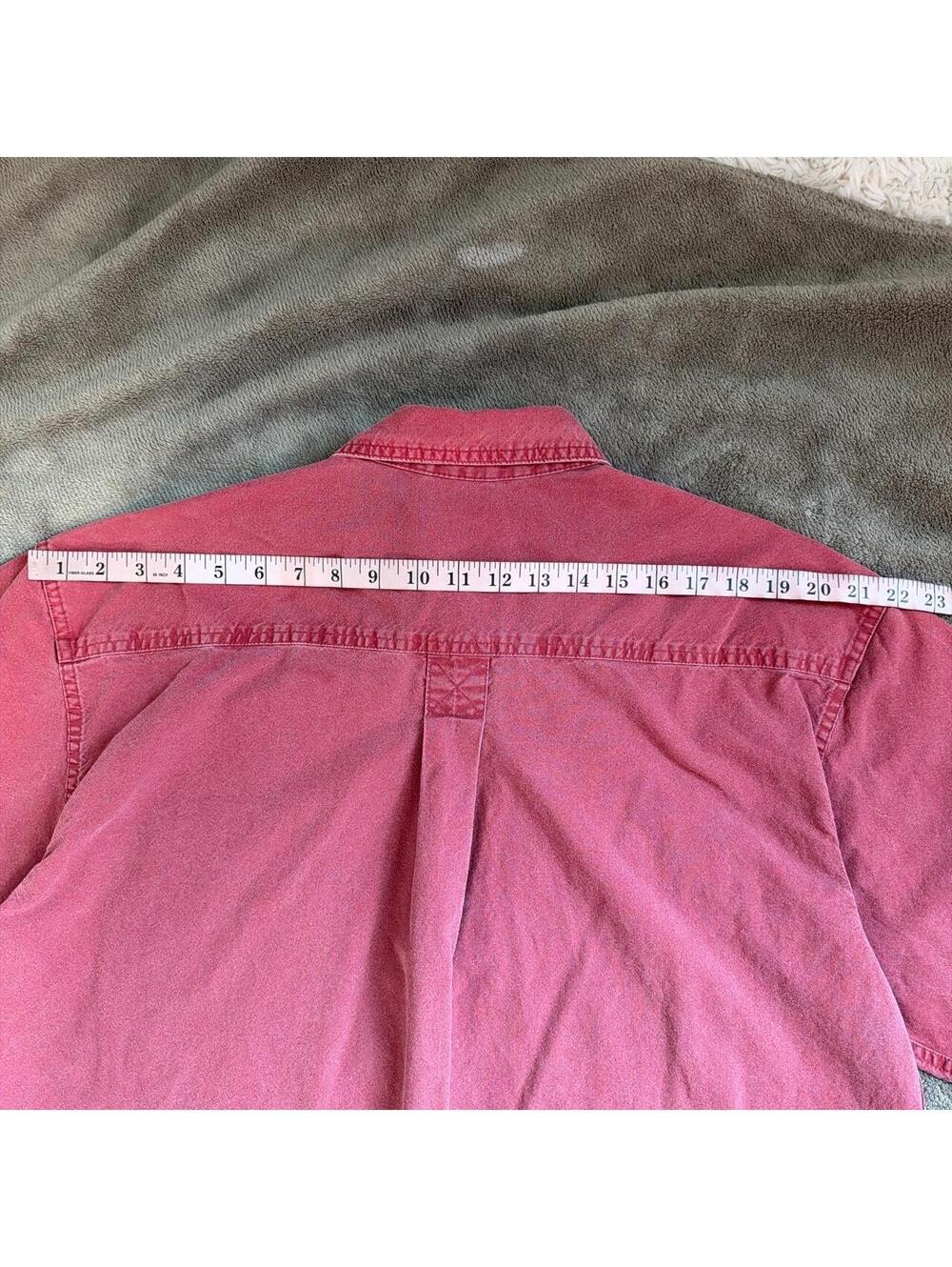 90s Faded Brick Red Heavyweight Cotton Short Sleeve Button Down Shirt fits L - Picture 4 of 7